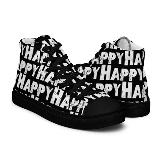 Happy Shoes womens right shoe front view left shoe back view Happy Sponge Print black and White High Tops black sole HappyStuff brand