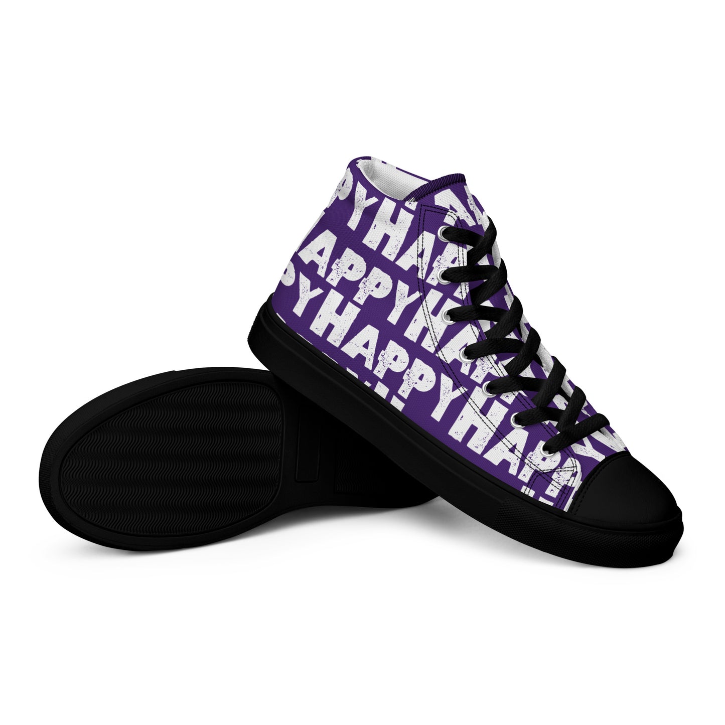 Womens Sneakers heel side closeup purple and white Happy Sponge Print High Tops HappyStuff brand