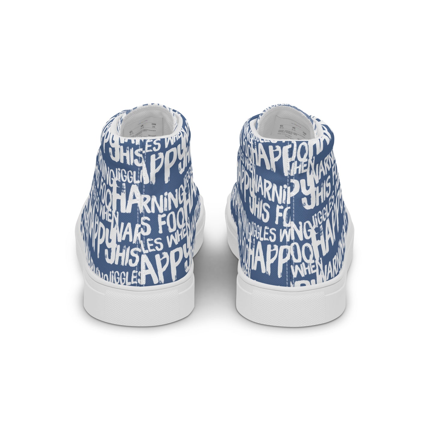 Women's High Tops "Warning This Foot Jiggles When Happy" Painted All Over Canvas Denim Blue Sneakers