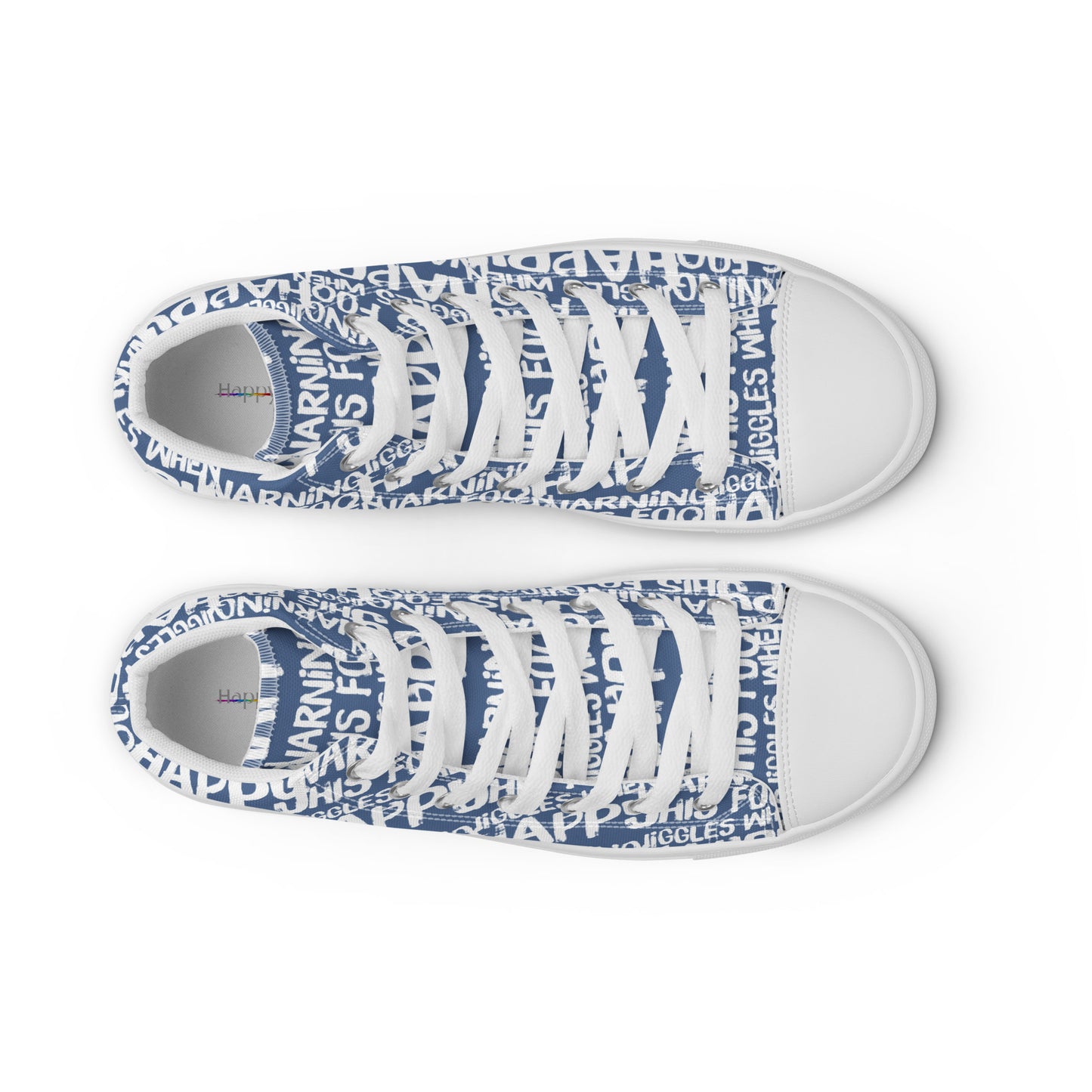 Women's High Tops "Warning This Foot Jiggles When Happy" Painted All Over Canvas Denim Blue Sneakers