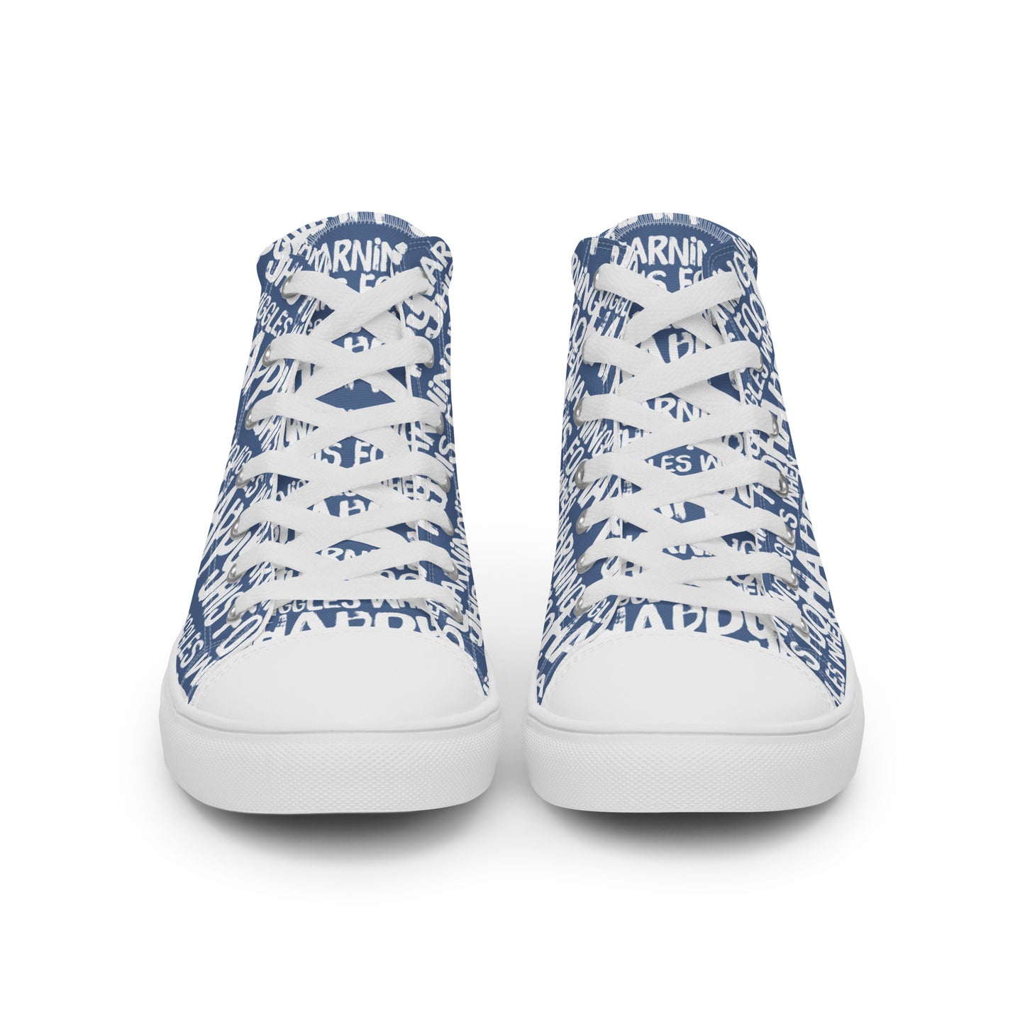 Women's High Tops "Warning This Foot Jiggles When Happy" Painted All Over Canvas Denim Blue Sneakers