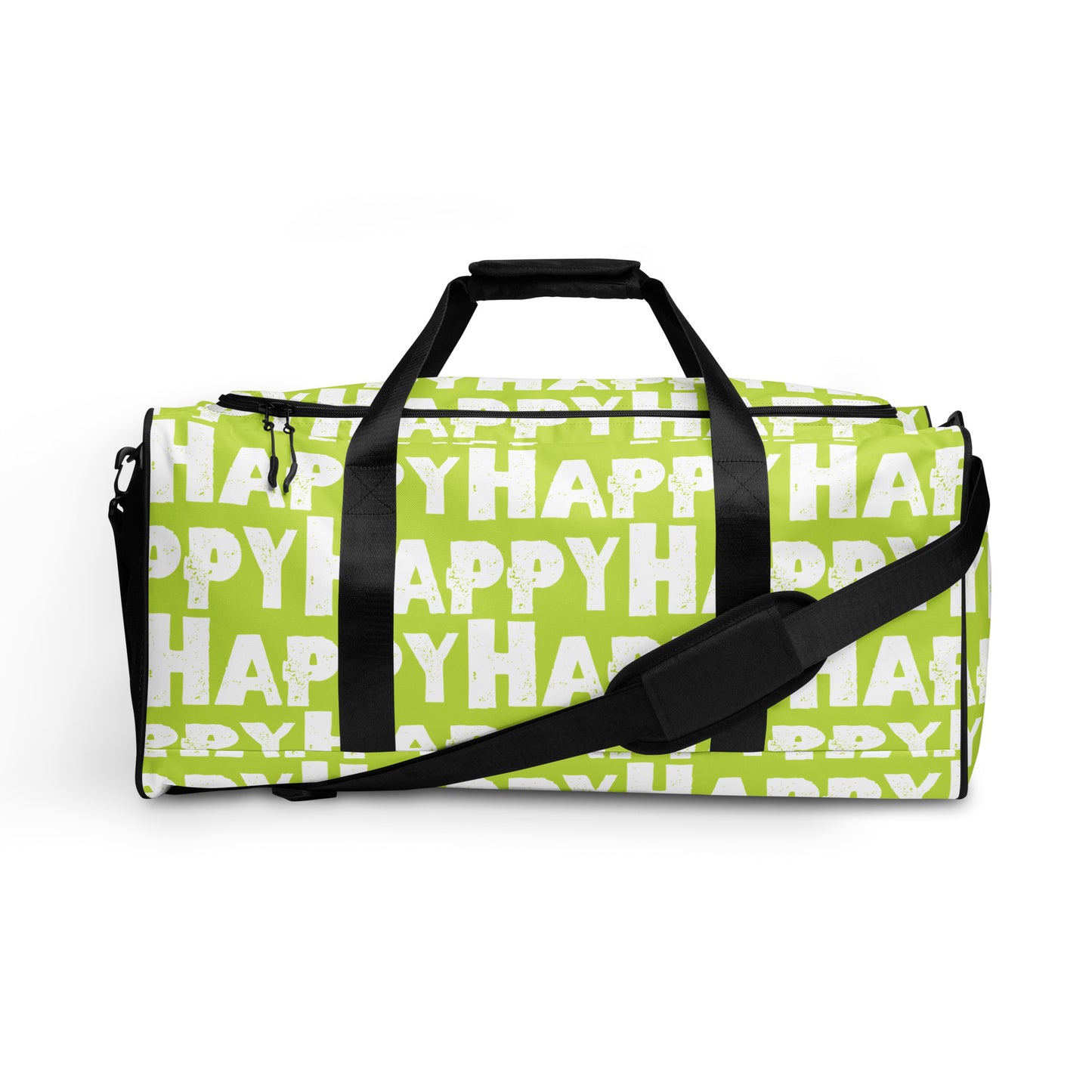 Duffle bag Happy sponge print black and white on green water-resistant durable gym bag adjustable shoulder strap padded handles HappyStuff Brand