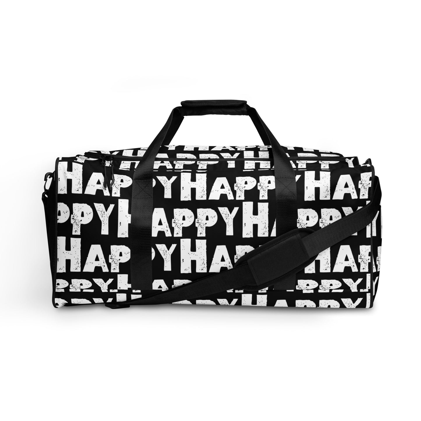 Duffle bag Happy sponge print black and white water-resistant durable gym bag adjustable shoulder strap padded handles HappyStuff Brand