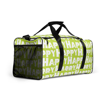 Duffle bag Happy sponge print black and white on green water-resistant durable gym bag adjustable shoulder strap padded handles HappyStuff Brand