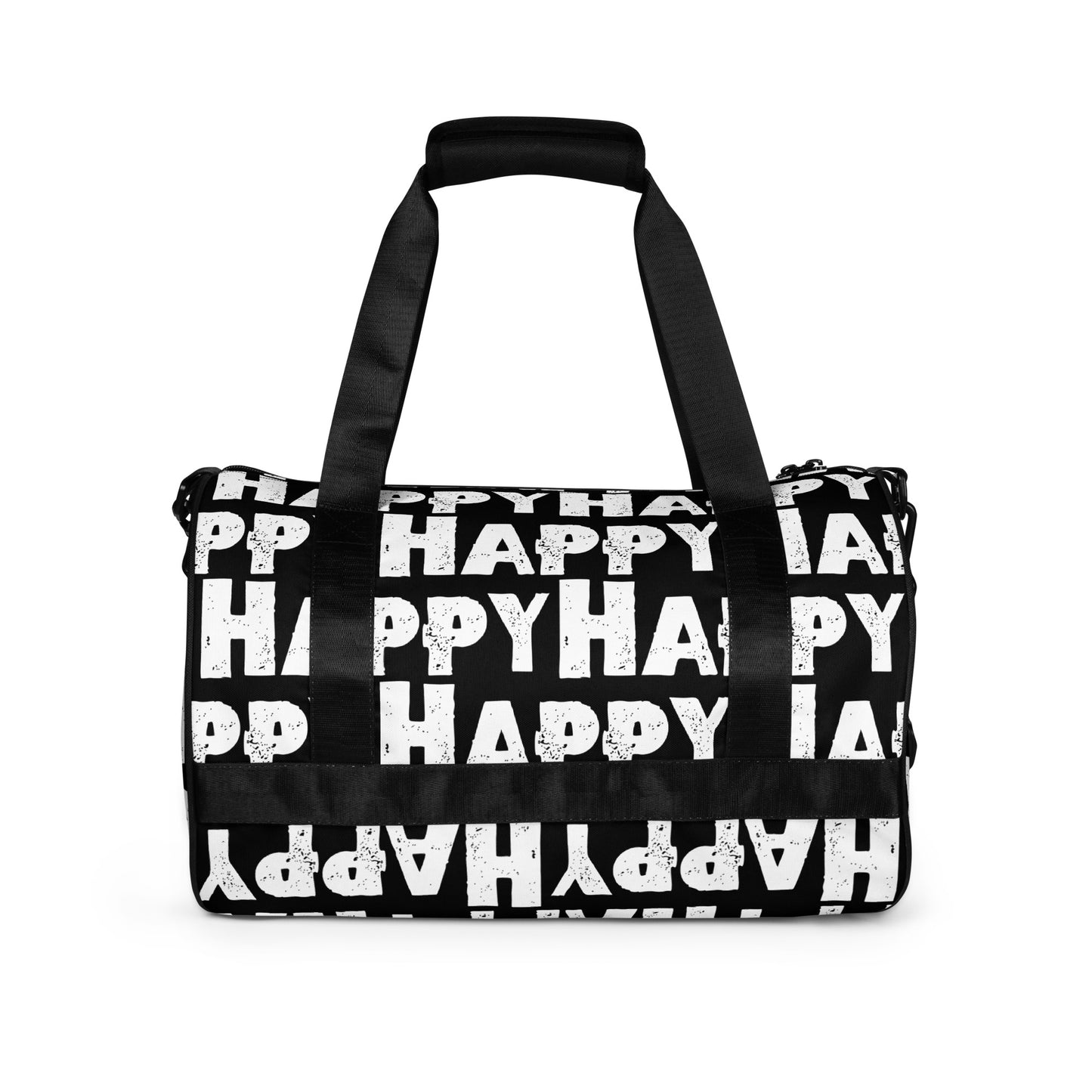 Gym bag Happy sponge print black and white HappyStuff Brand water-resistant durable small duffle bag side view padded handles