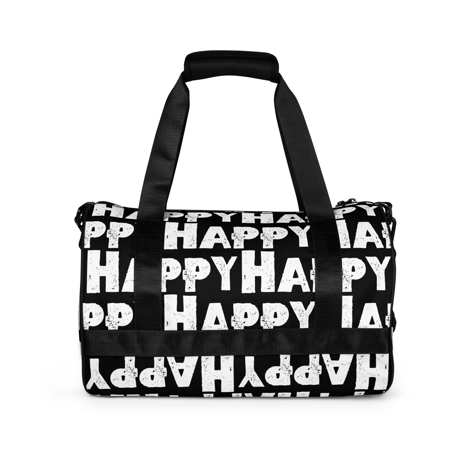 Gym bag Happy sponge print black and white HappyStuff Brand water-resistant durable small duffle bag side view padded handles