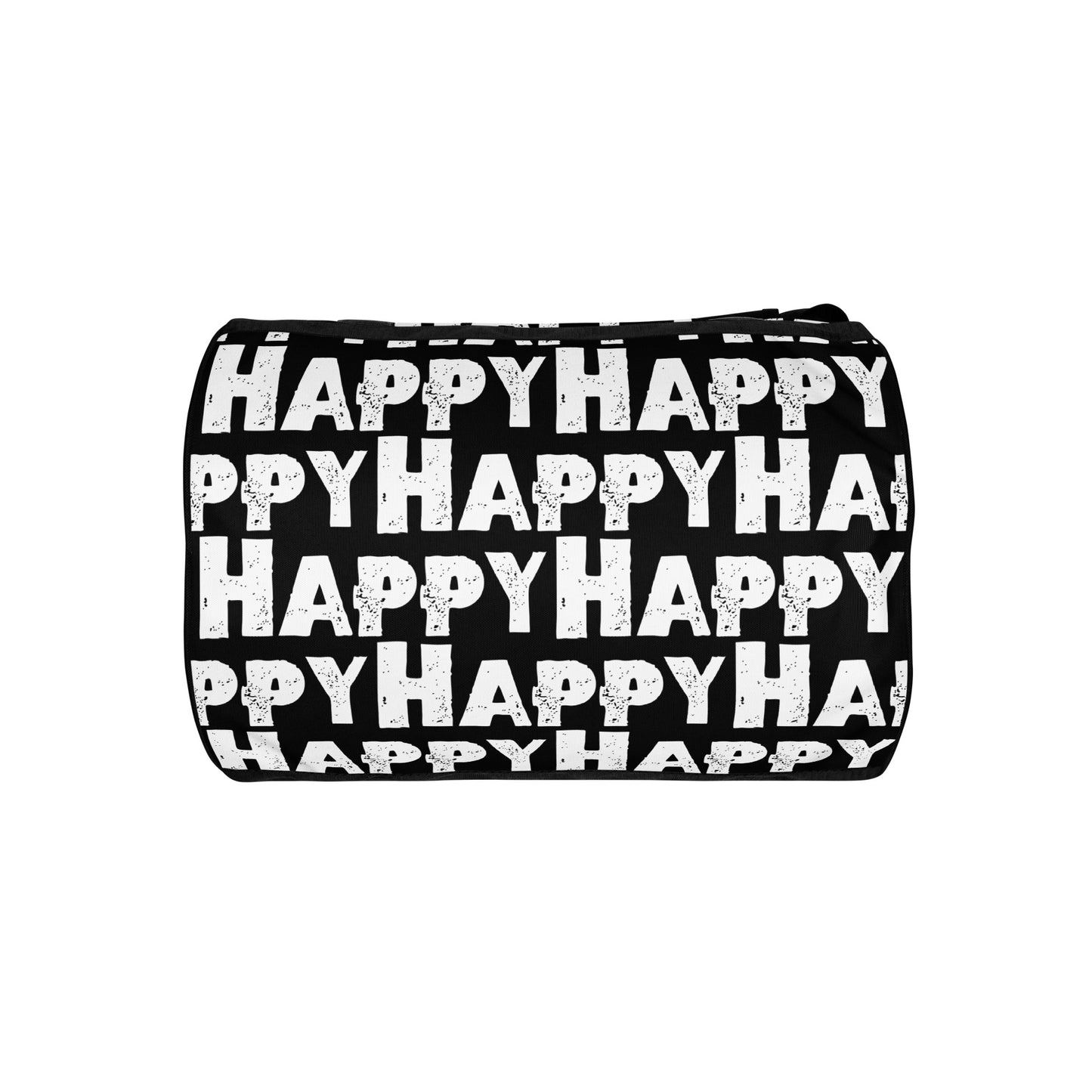 Gym bag underside view Happy sponge print black and white water-resistant durable small duffle bag HappyStuff Brand