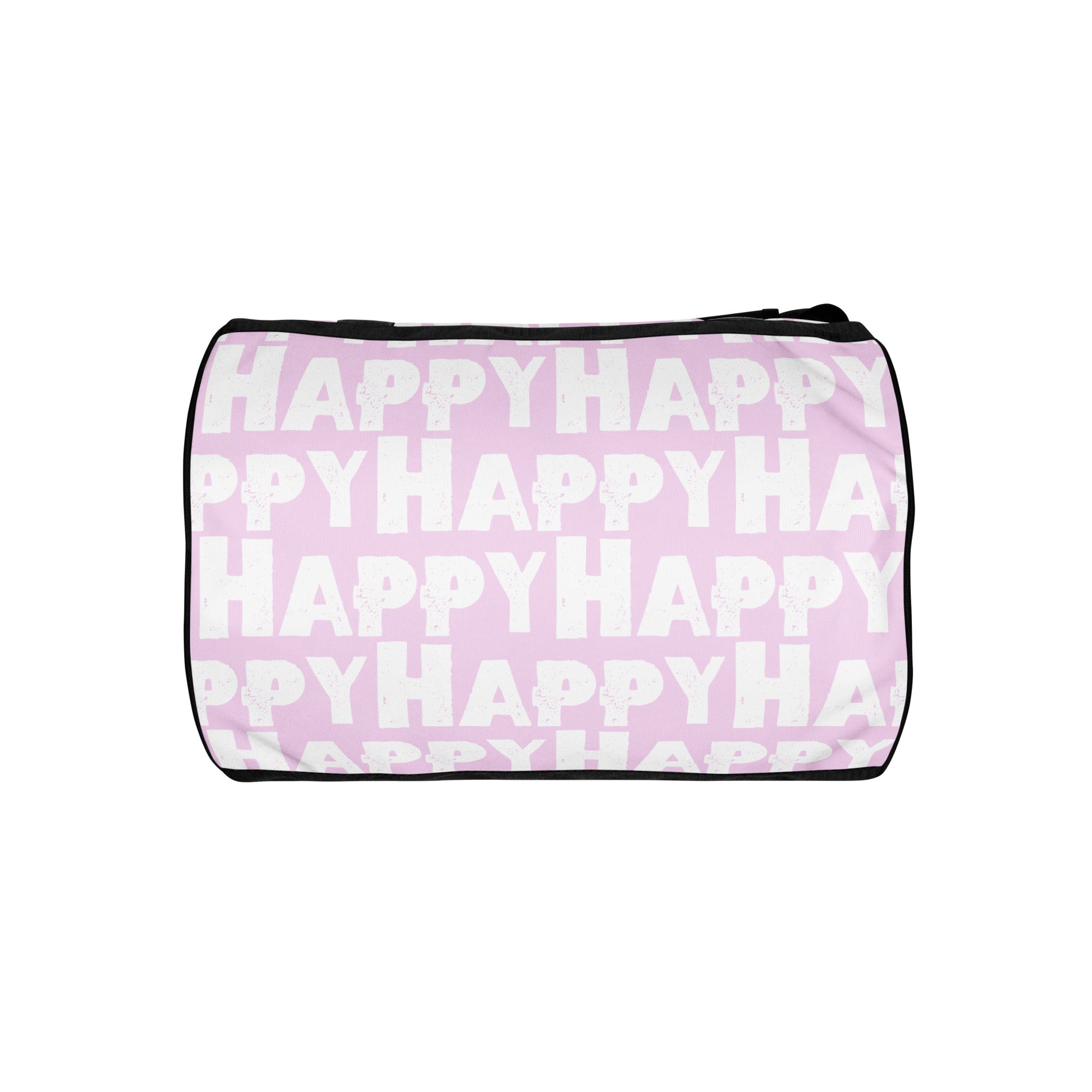 Gym bag underside view Happy sponge print black white on pink water-resistant durable small duffle bag HappyStuff Brand