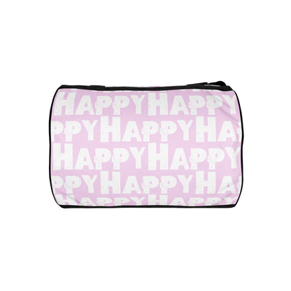 Gym bag underside view Happy sponge print black white on pink water-resistant durable small duffle bag HappyStuff Brand