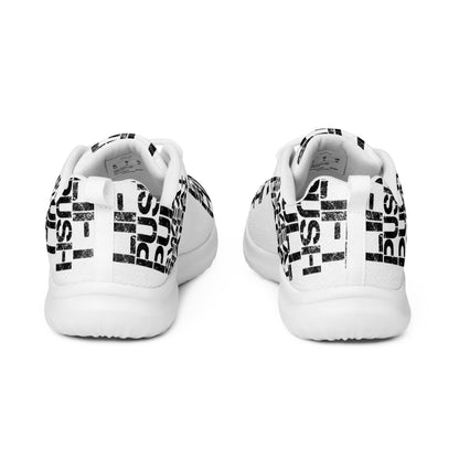 Ultralight white sneakers back view pull tabs padded collar mens athletic shoes black lift push pull sweat repeat happy distress print