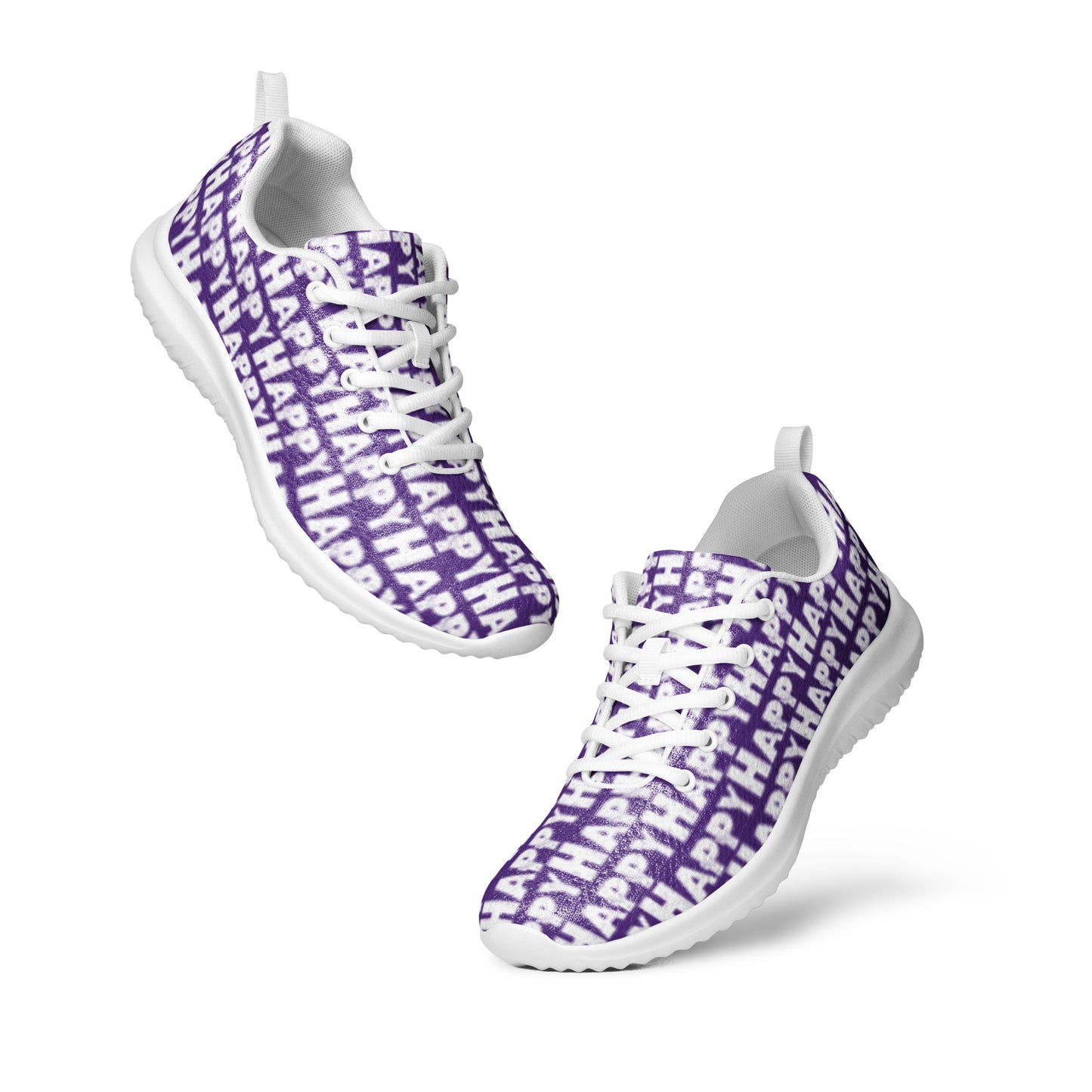 HappyStuff ultralight purple sneakers floating view padded collar pull tabs lace up Happy Sponge Print mens athletic shoes