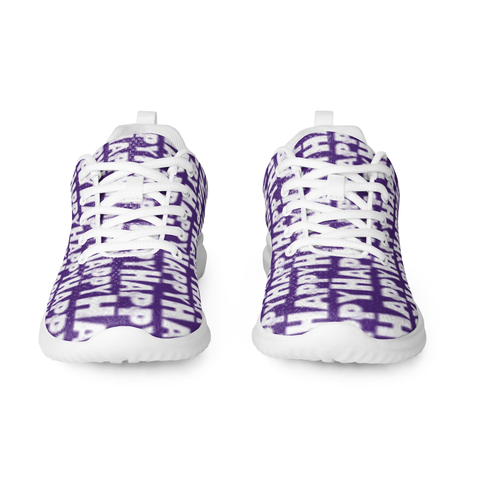 Happy Sponge Print purple sneakers sleek front view rubber tread detail HappyStuff brand lace up mens athletic shoes