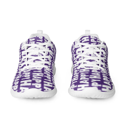 Happy Sponge Print purple sneakers sleek front view rubber tread detail HappyStuff brand lace up mens athletic shoes