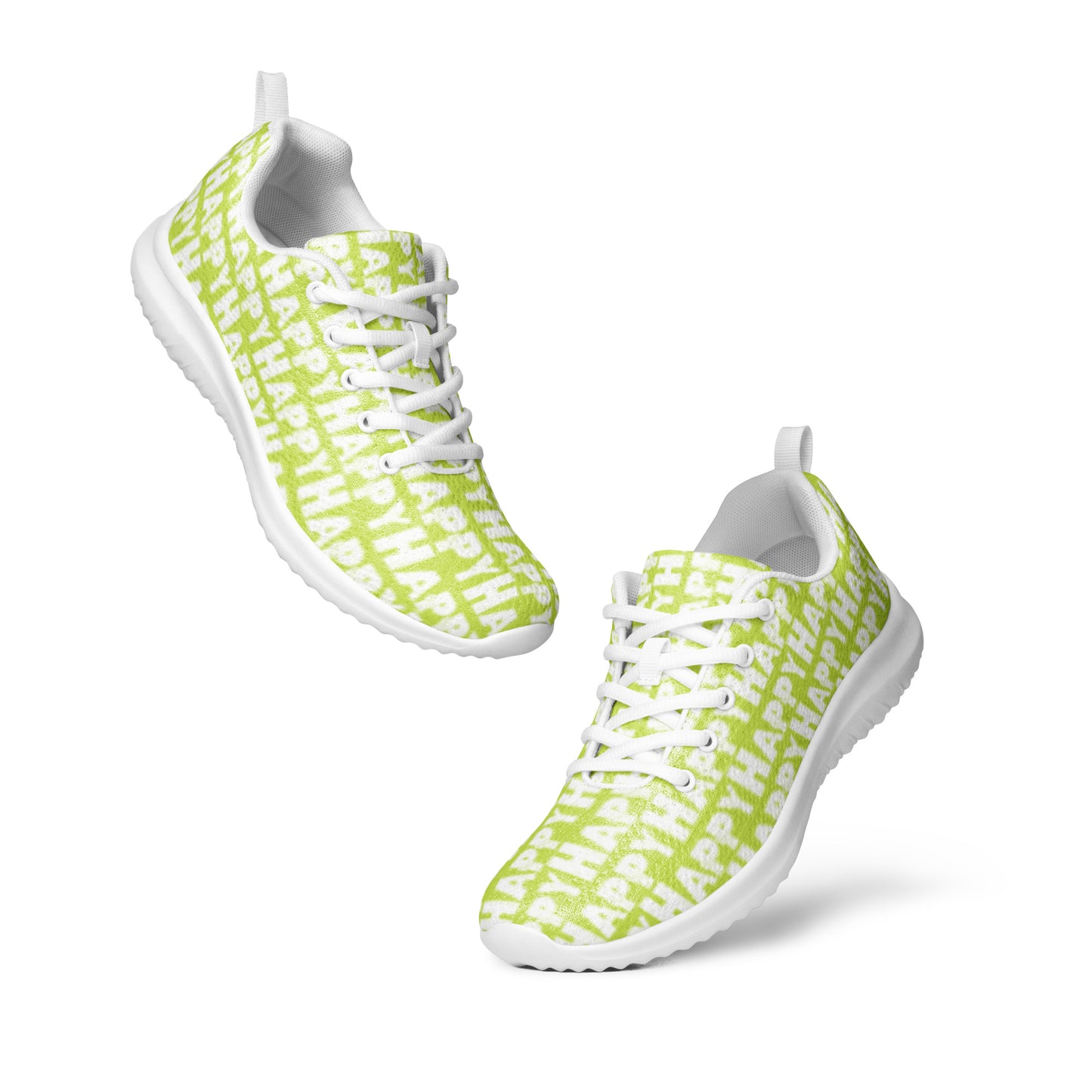 HappyStuff ultralight green sneakers floating view padded collar pull tabs lace up Happy Sponge Print mens athletic shoes