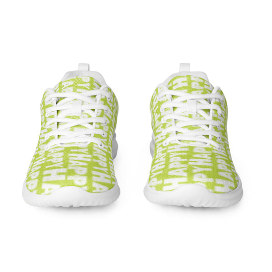 Happy Sponge Print green sneakers sleek front view rubber tread detail HappyStuff brand lace up mens athletic shoes