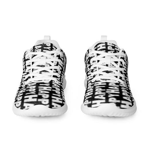 Happy Sponge Print black sneakers sleek front view rubber tread detail HappyStuff brand lace up mens athletic shoes