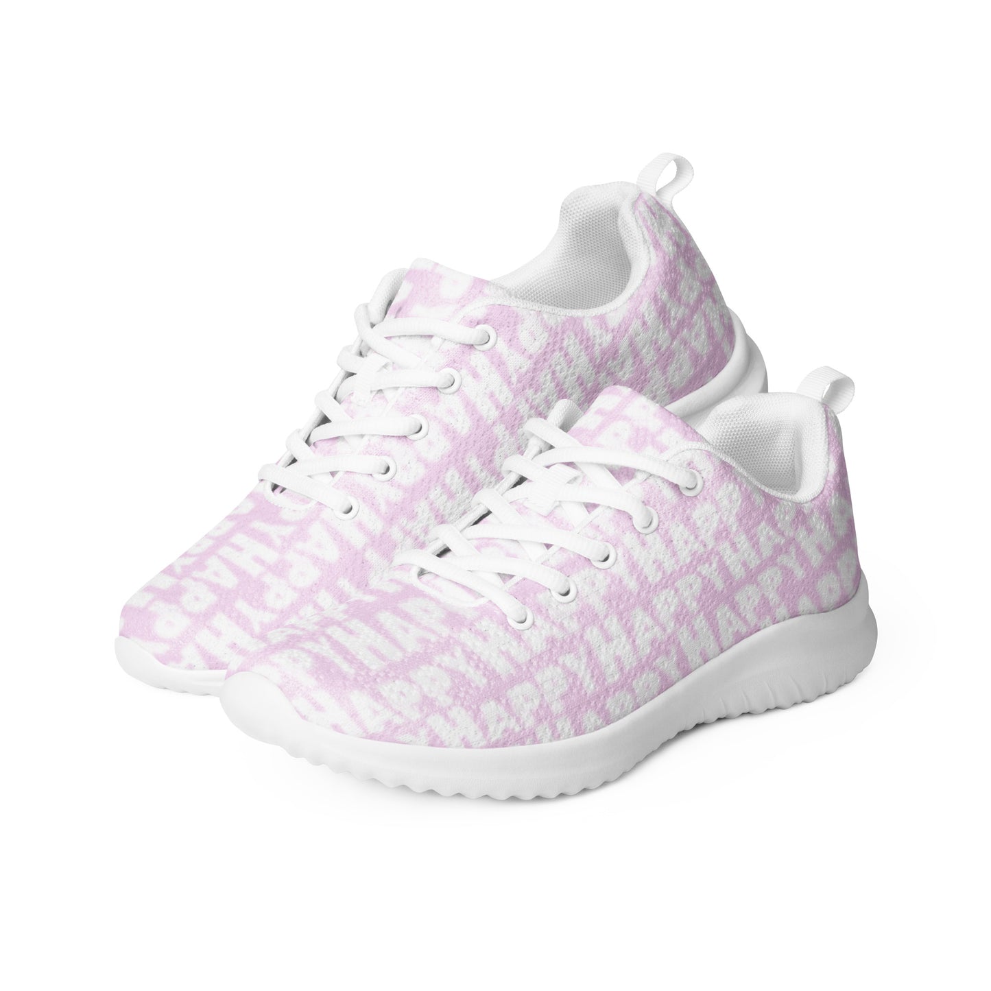 HappyStuff ultralight pink sneakers padded collar pull tabs lace up Happy Sponge Print mens athletic shoes side by side