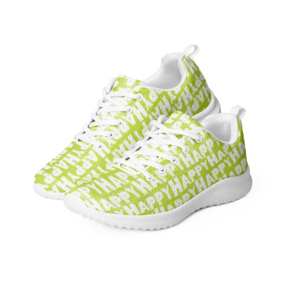 HappyStuff ultralight green sneakers padded collar pull tabs lace up Happy Sponge Print mens athletic shoes side by side