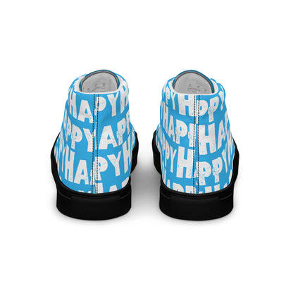 Rear view Fun Shoes Mens Sneakers blue shoes with white Happy Sponge Print High Tops black sole HappyStuff brand