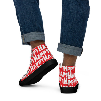 Happy Shoes "Happy" Sponge Print Canvas Men's Red High Tops Black Sole