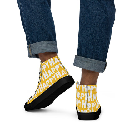 Happy Shoes "Happy" Sponge Print Canvas Men's Yellow High Tops Black Sole