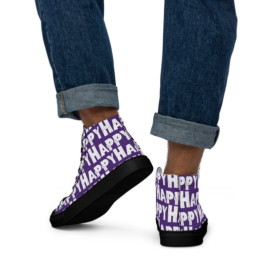 Happy Shoes "Happy" Sponge Print Canvas Men's Purple High Tops Black Sole