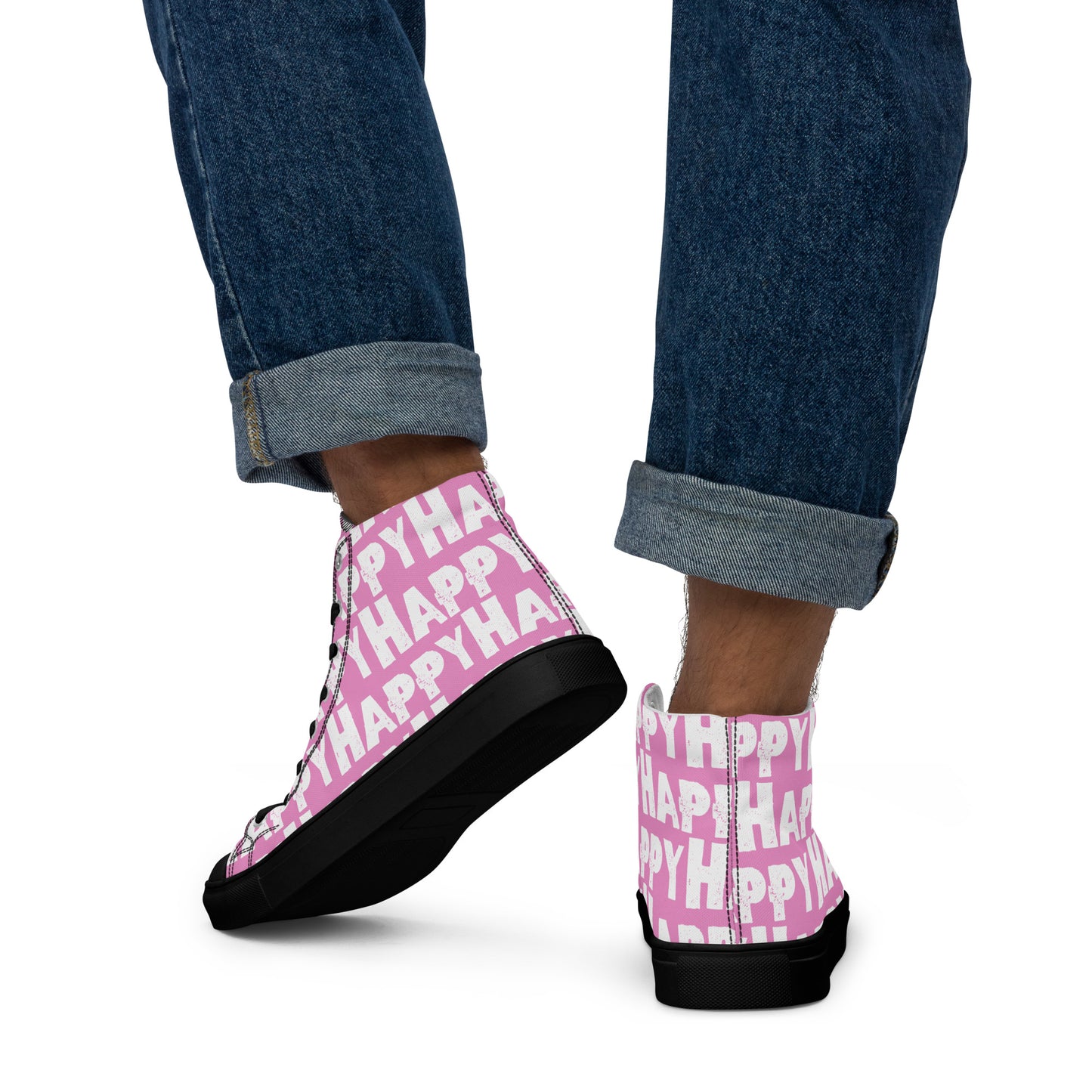 Happy Shoes "Happy" Sponge Print Canvas Men's Pink High Tops Black Sole