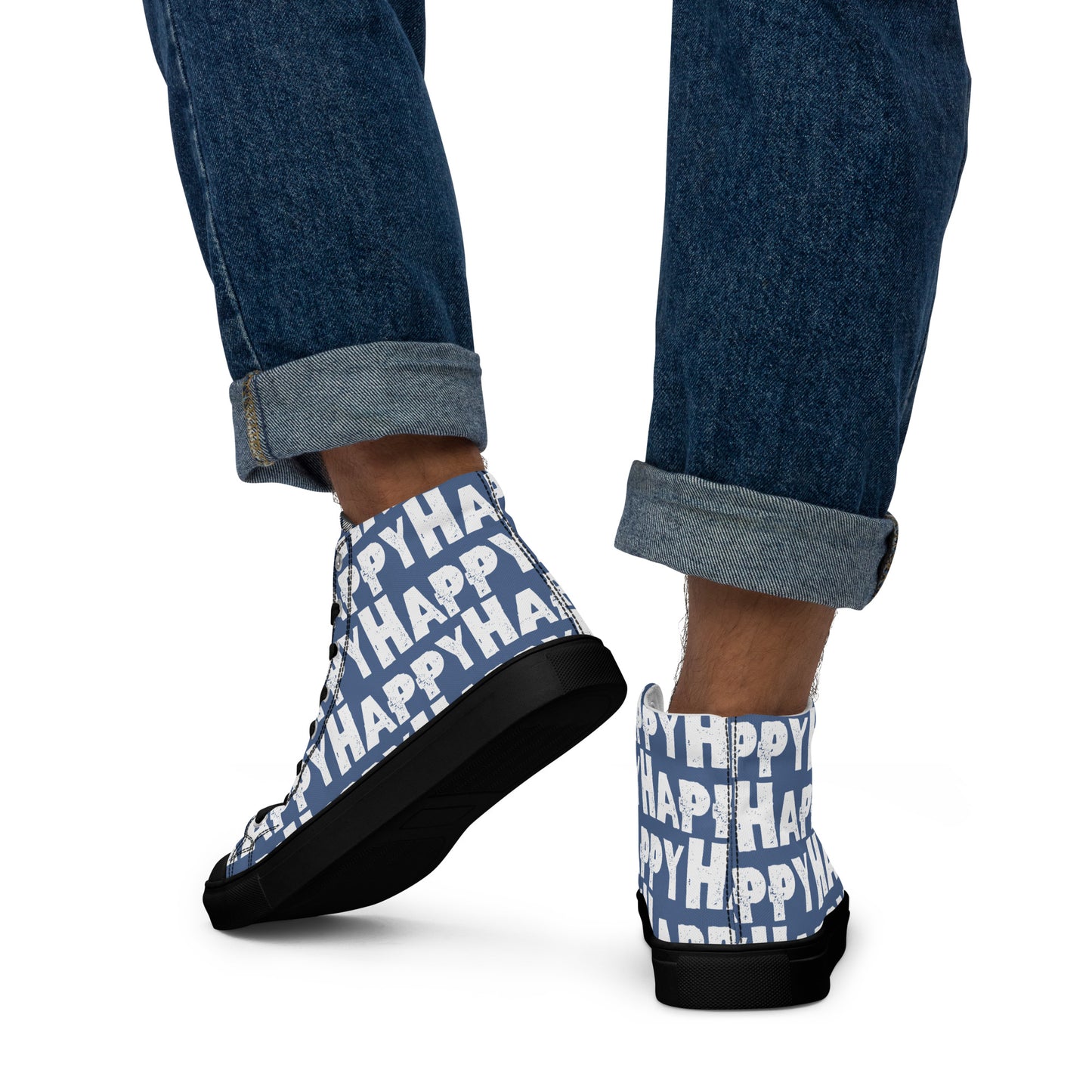 Happy Shoes "Happy" Sponge Print Canvas Men's Denim Blue High Tops Black Sole