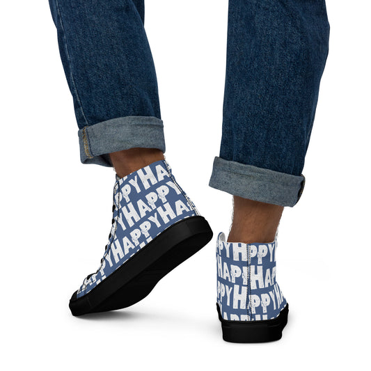 Happy Shoes "Happy" Sponge Print Canvas Men's Denim Blue High Tops Black Sole