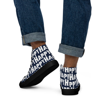 Happy Shoes "Happy" Sponge Print Canvas Men's Navy Blue High Tops Black Sole