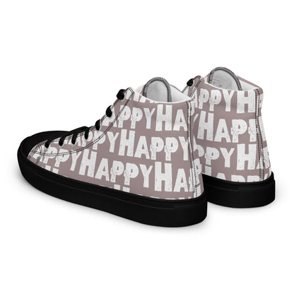 Mens Sneakers side rear view taupe and white Happy Sponge Print High Tops black sole HappyStuff brand