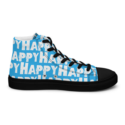 Cool Shoes Mens Sneakers inside view left shoe blue and white Happy Sponge Print High Top Sneakers black sole HappyStuff brand