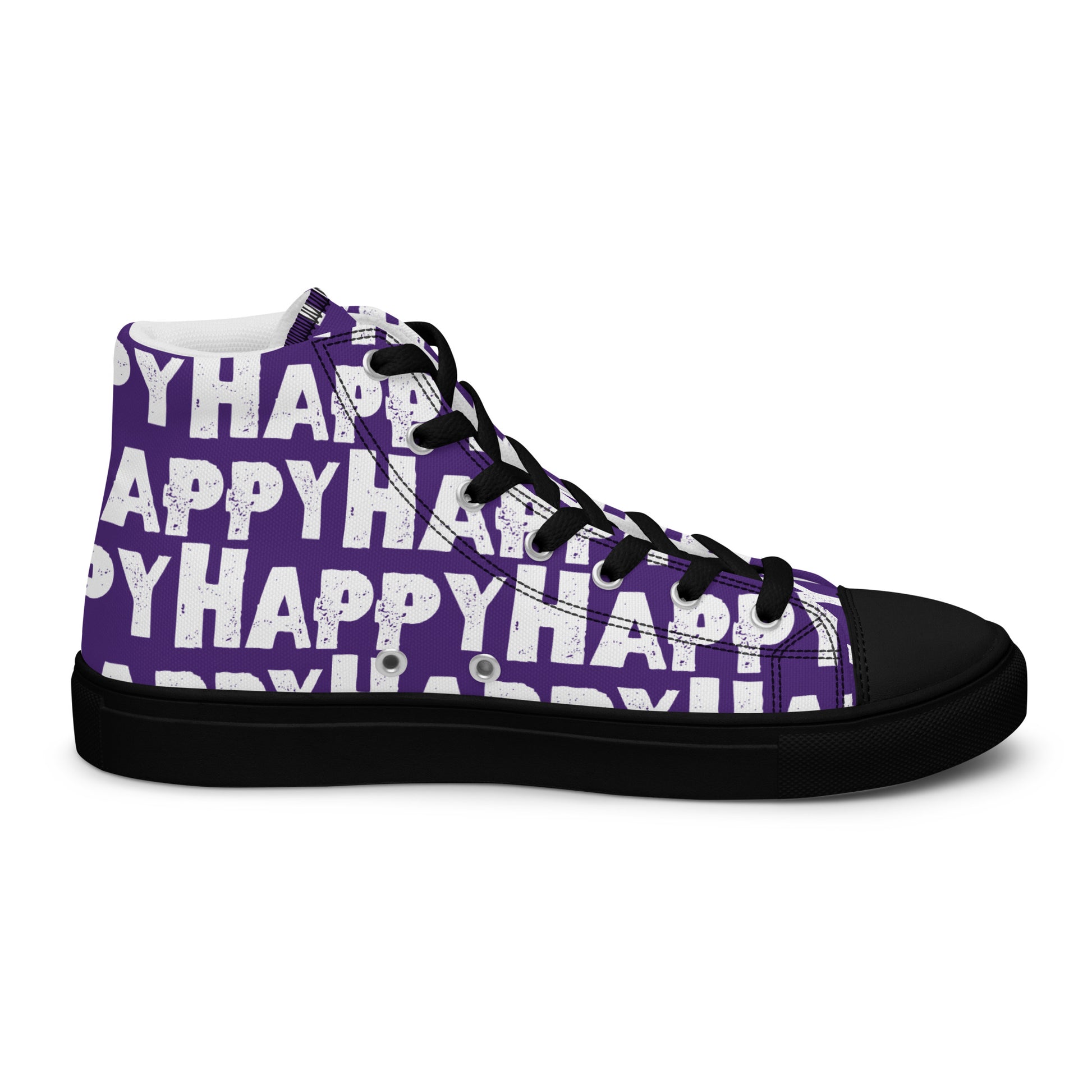 Cool Shoes Mens Sneakers inside view left shoe purple and white Happy Sponge Print High Top Sneakers HappyStuff brand