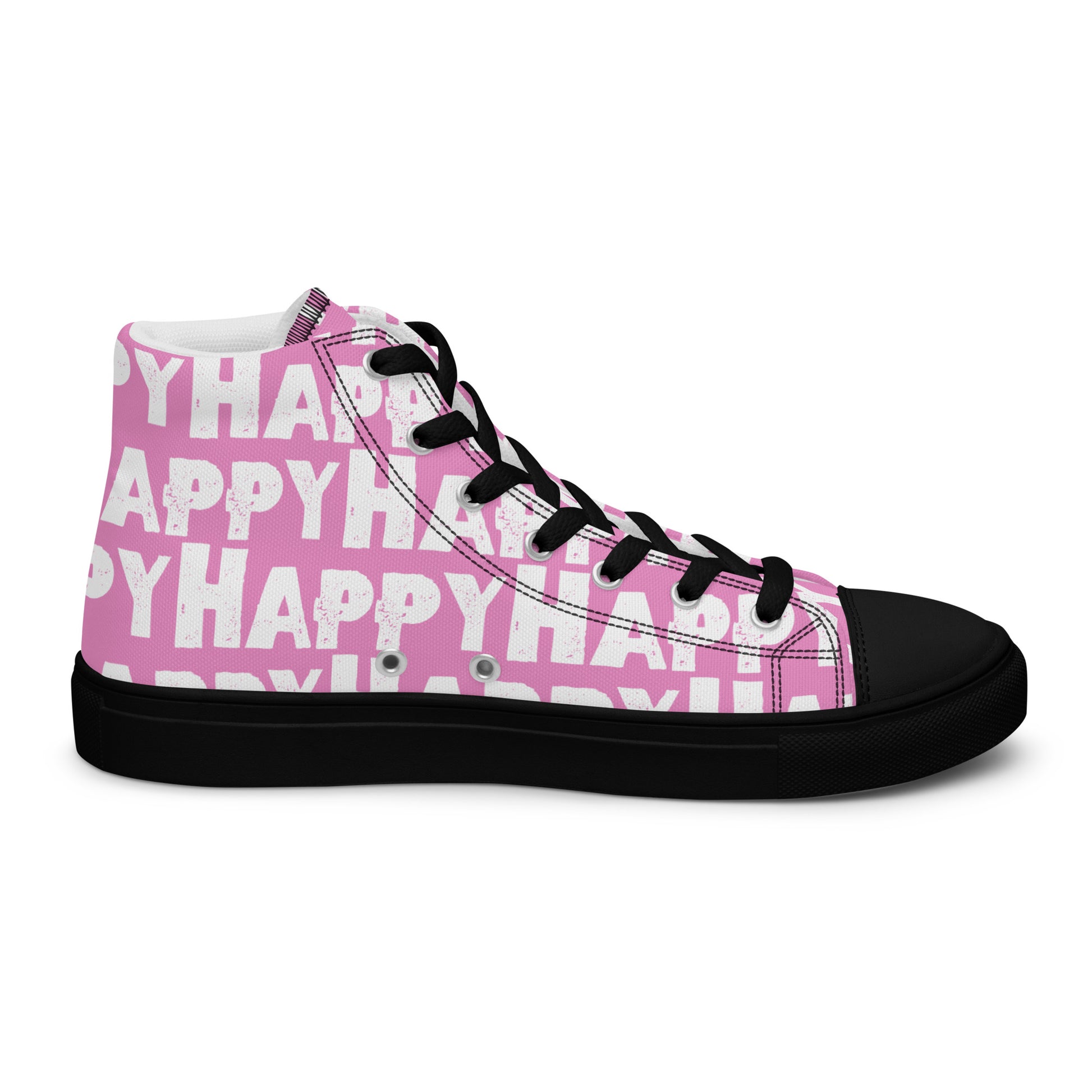 Cool Shoes Mens Sneakers inside view left shoe pink and white Happy Sponge Print High Top Sneakers HappyStuff brand