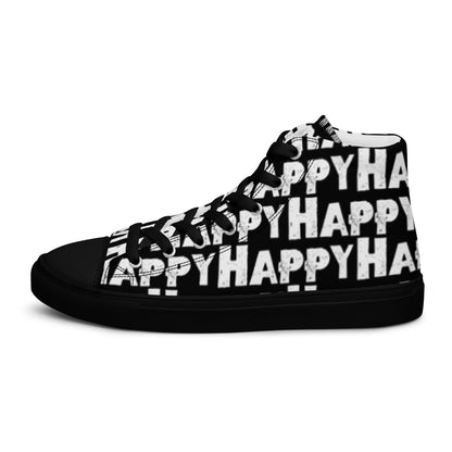 Cool Shoes Mens Sneakers outside view left shoe black and white Happy Sponge Print High Top Sneakers black sole HappyStuff brand