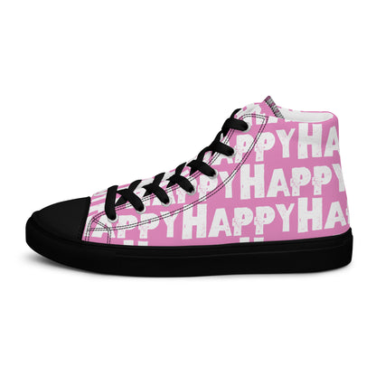 Cool Shoes Mens Sneakers outside view left shoe pink and white Happy Sponge Print High Top Sneakers black sole HappyStuff brand