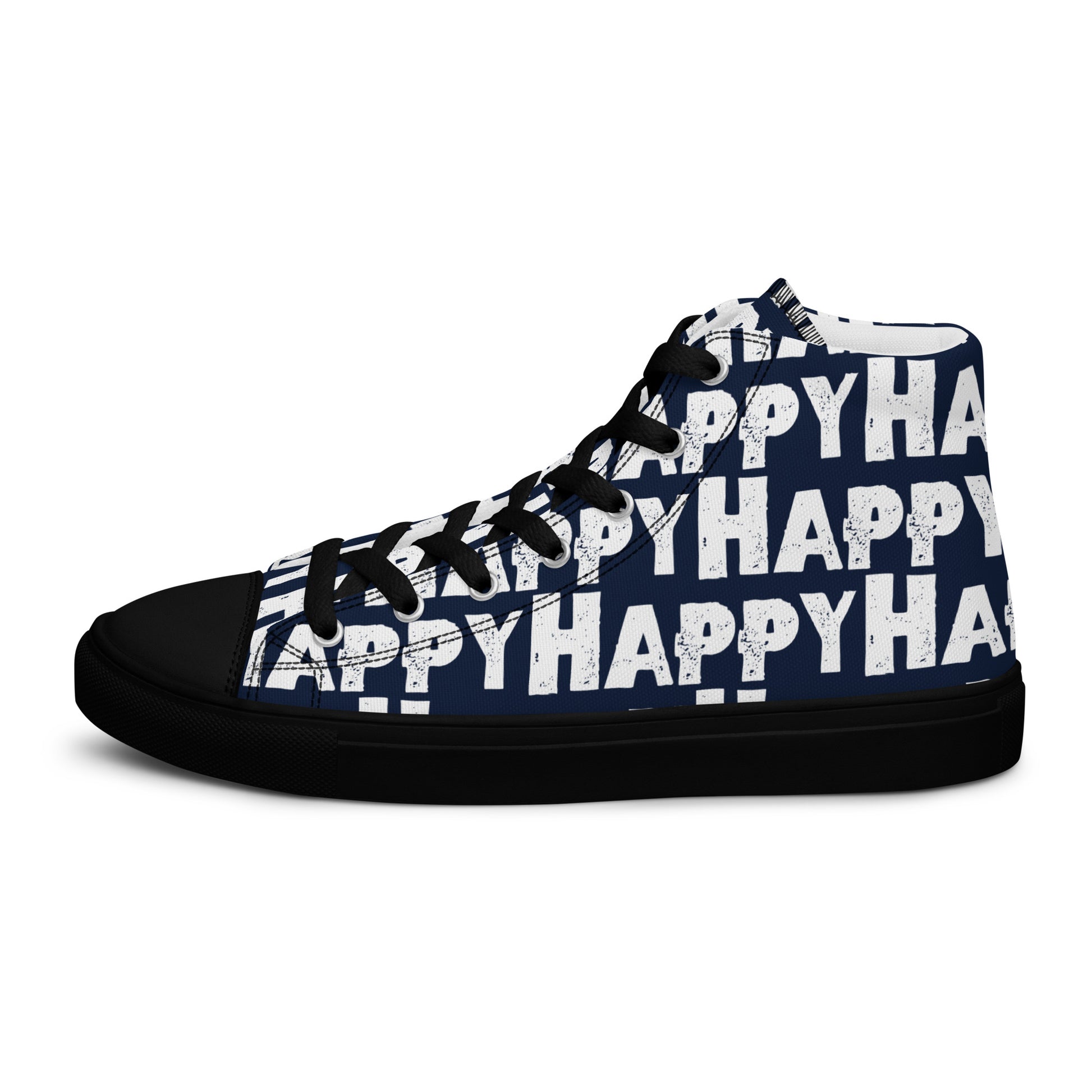 Cool Shoes Mens Sneakers outside view left shoe navy blue and white Happy Sponge Print High Top Sneakers HappyStuff brand