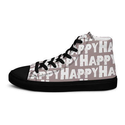 Cool Shoes Mens Sneakers outside view left shoe taupe and white Happy Sponge Print High Top Sneakers black sole HappyStuff brand