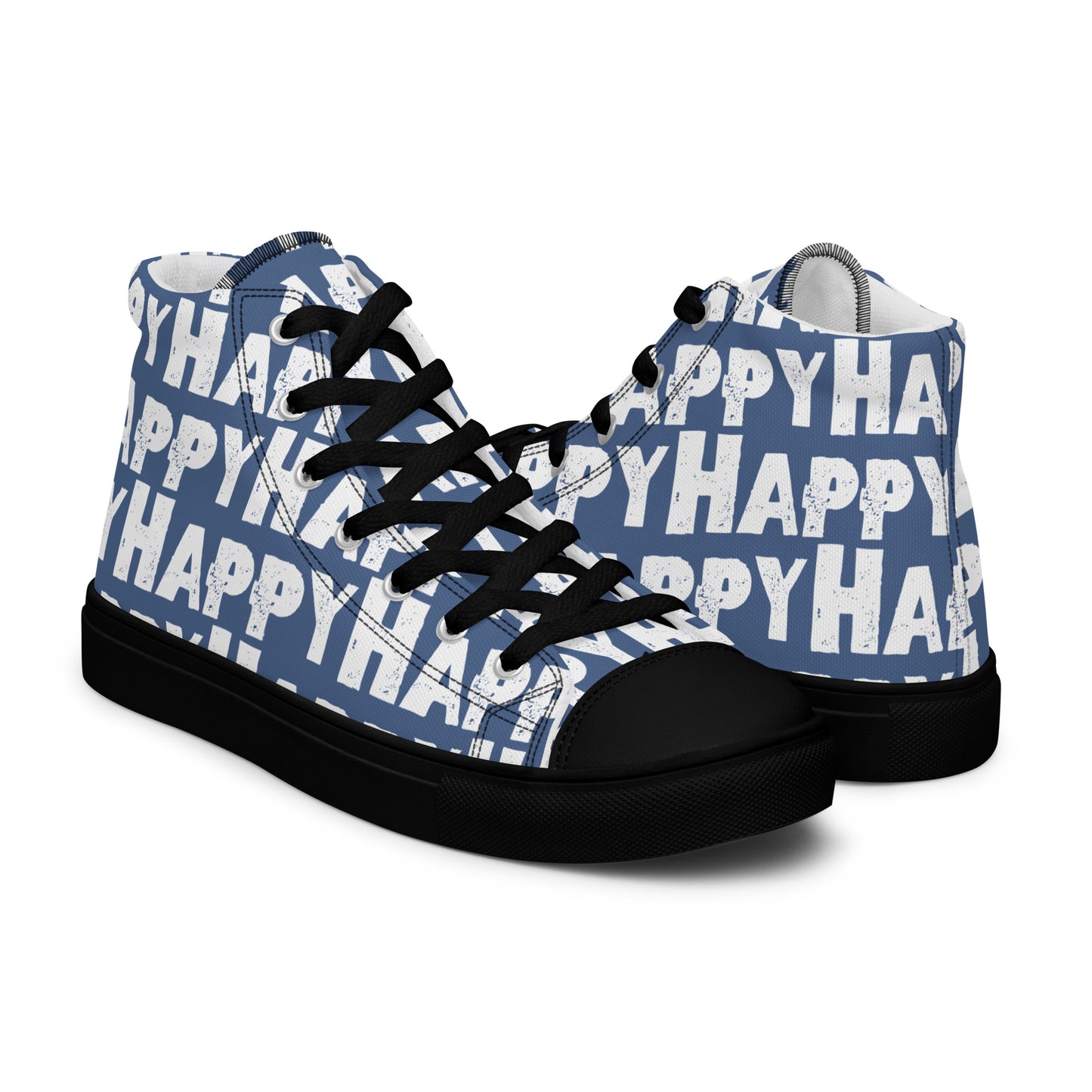 Happy Shoes "Happy" Sponge Print Canvas Men's Denim Blue High Tops Black Sole