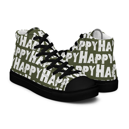 Happy Shoes "Happy" Sponge Print Canvas Men's Khaki Green High Tops Black Sole