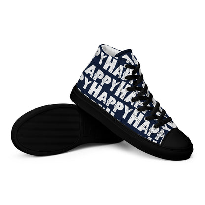 Vintage Shoes style navy blue and white Happy Sponge Print High Tops EVA Rubber Outsole closeup sole view