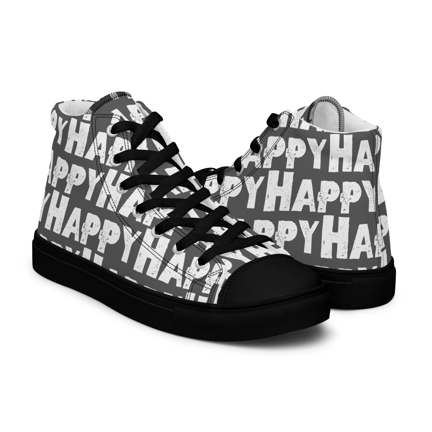 Happy Shoes "Happy" Sponge Print Canvas Men's Slate Grey High Tops Black Sole