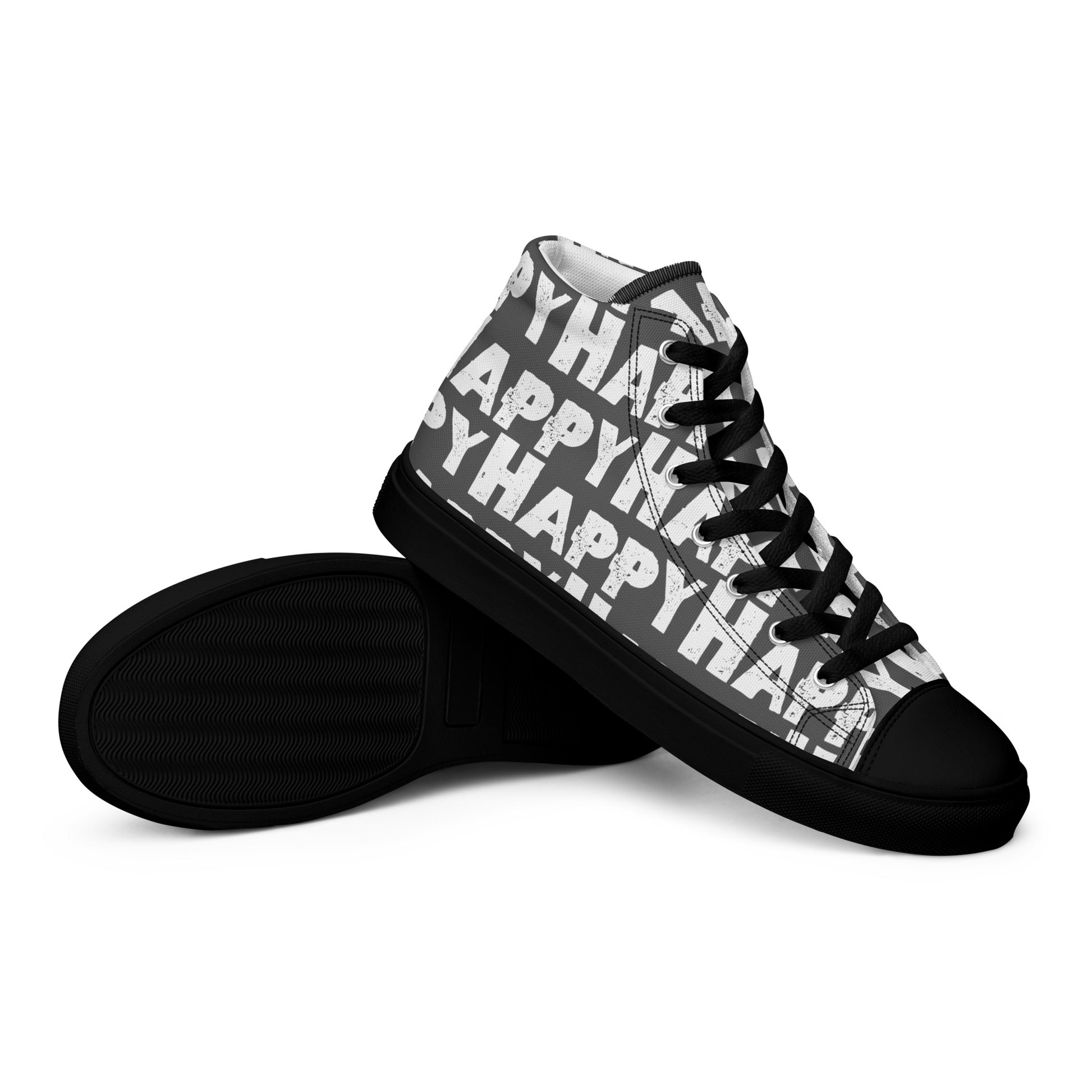 Vintage Shoes style slate grey and white Happy Sponge Print High Tops EVA Rubber Outsole closeup sole view