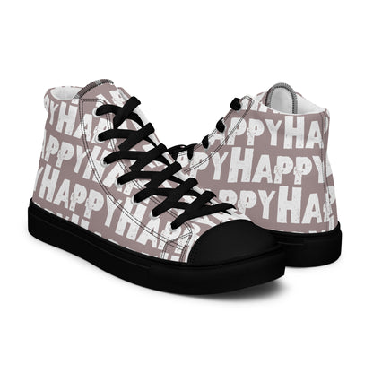 Happy Shoes "Happy" Sponge Print Canvas Men's Taupe High Tops Black Sole