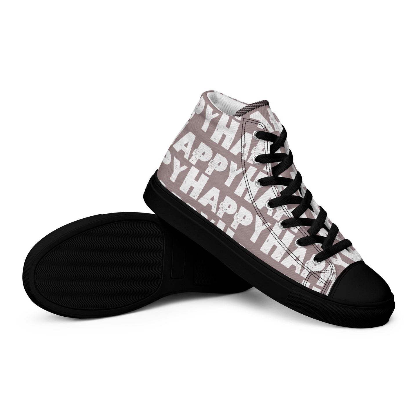 Vintage Shoes style taupe and white Happy Sponge Print High Tops EVA Rubber Outsole closeup sole view