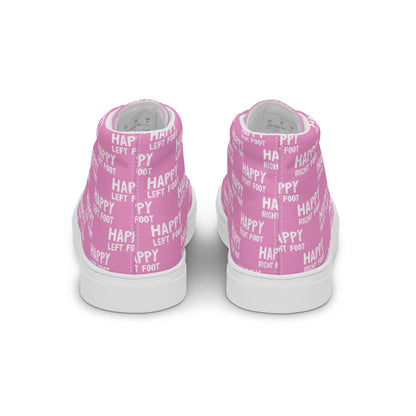 Fun shoes back view Happy Left Foot Happy Right Foot Pattern Print each on relevant shoe HappyStuff pink high tops mens sneakers