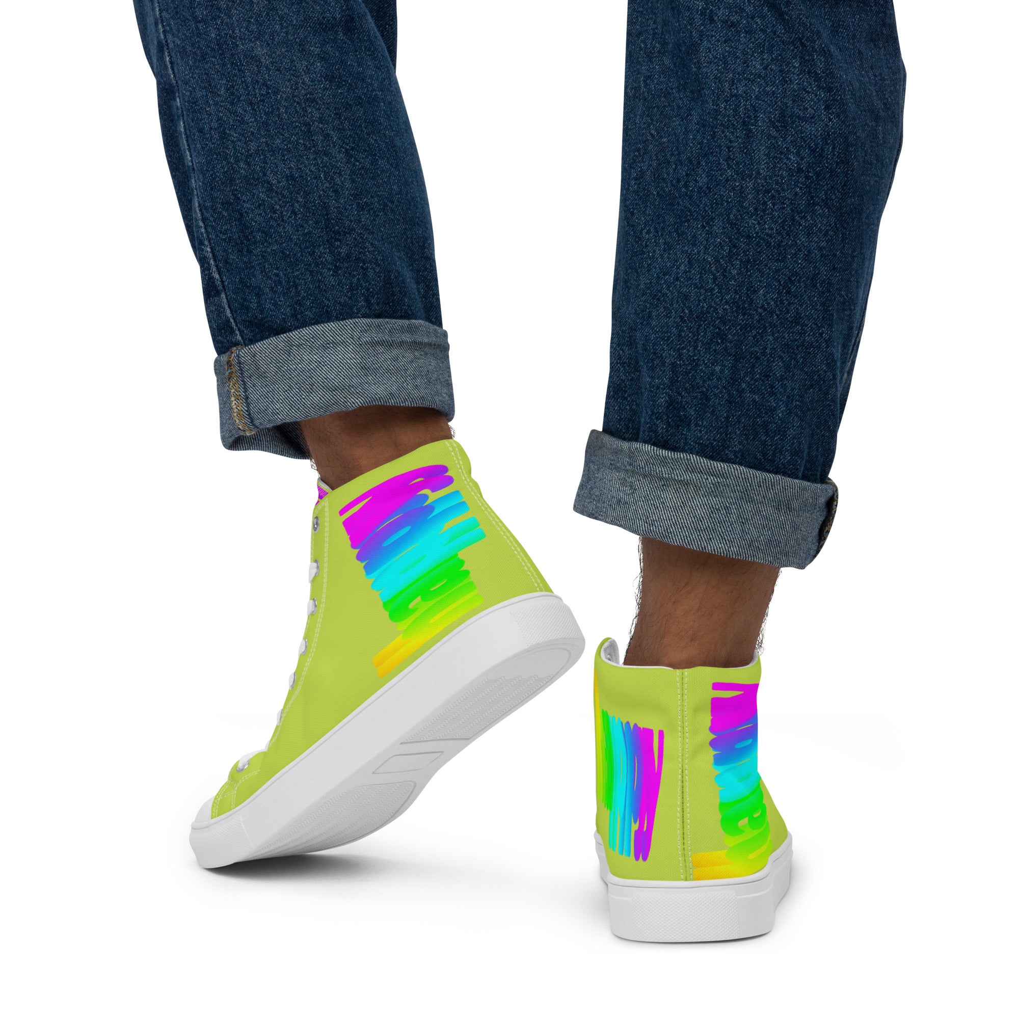 Rainbow shops men’s checkered high top canvas shoes minimal design simple