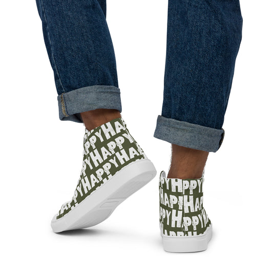 Happy Shoes "Happy" Sponge Print Canvas Men's Khaki Green High Tops