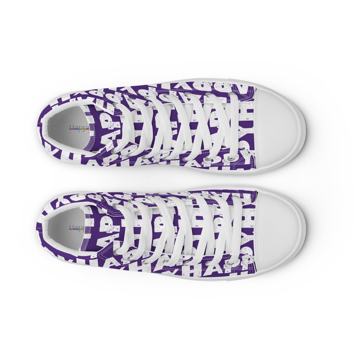 Top view Mens Sneakers purple shoes with white Happy Sponge Print High Tops Faux Leather toe cap Fun Shoes HappyStuff brand