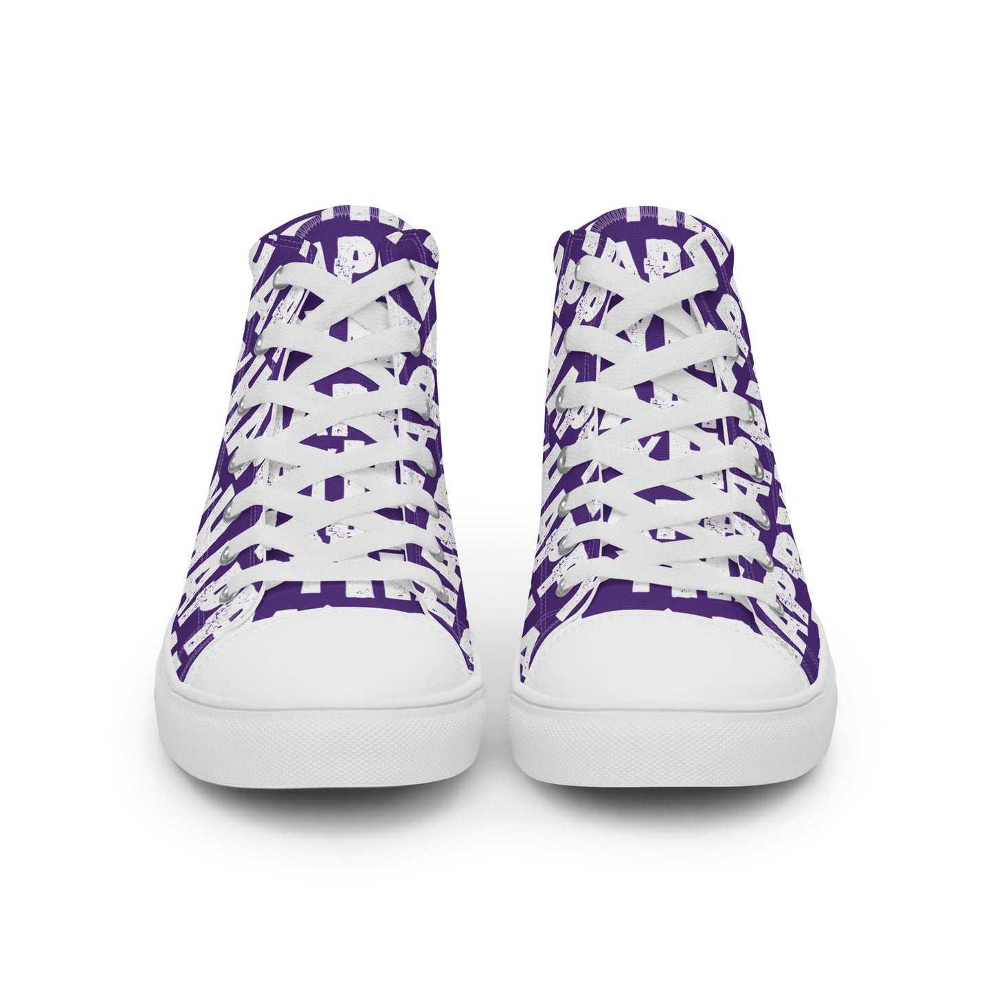 Front view Mens Sneakers purple shoes white Happy Sponge Print High Tops Rubber outsole Faux Leather toe cap HappyStuff brand